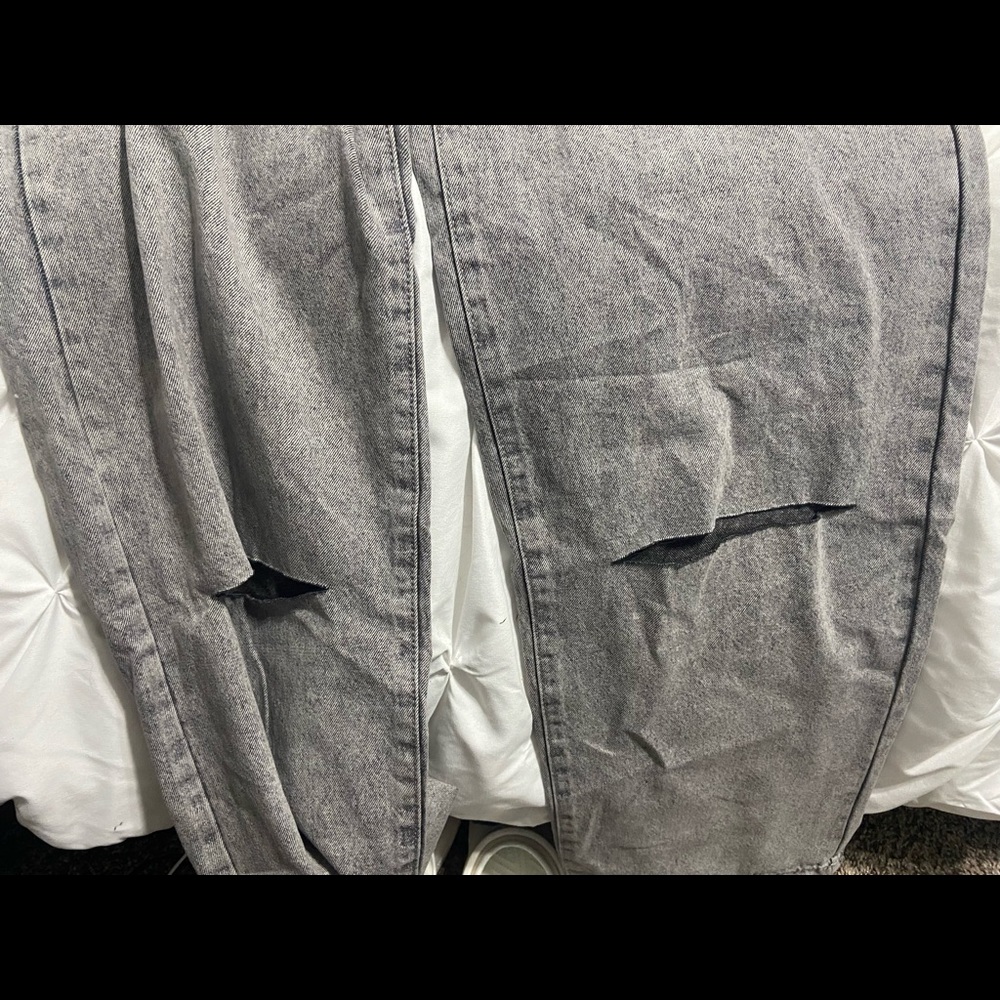 Light washed grey distressed jeans